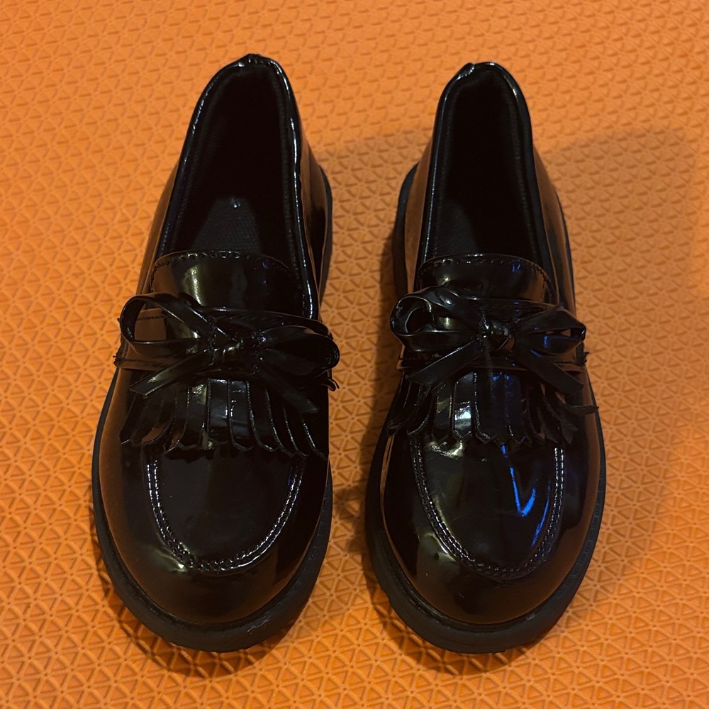 Classic Black Kids Dress Shoes with Bow Detail